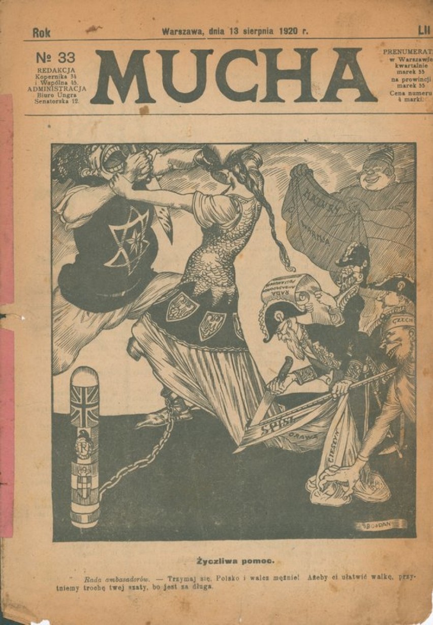 Strona tytułowa czasopisma "Mucha", nr 33 z 13 sierpnia 1920...