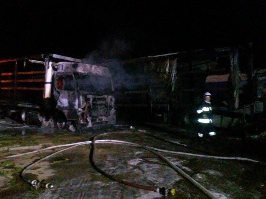 Dwa samochody ciężarowe spłonęły w nocy w Zajączkowie [ZOBACZ ZDJĘCIA]