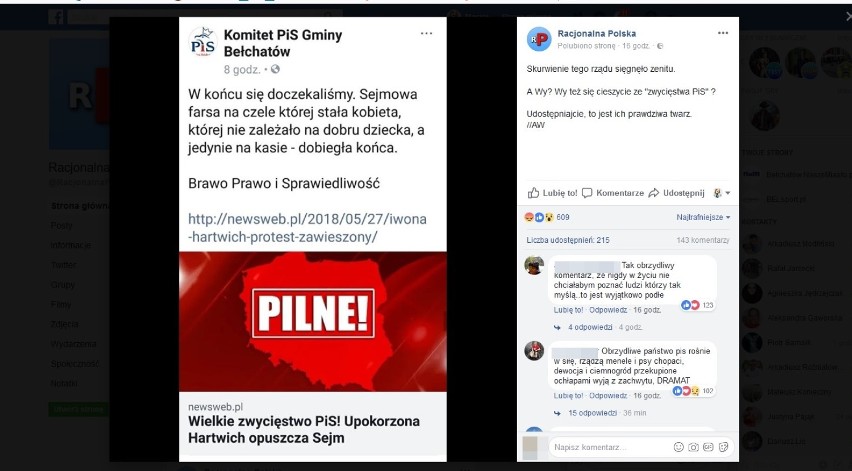 Komitet PiS Gminy Bełchatów przeprasza za wpis na Facebooku