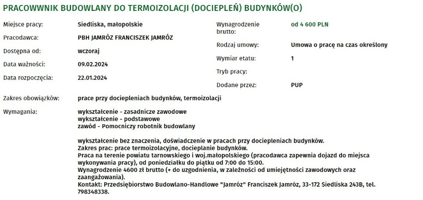 Styczniowe oferty pracy z Powiatowego Urzędu Pracy w Tarnowie. Kogo poszukują pracodawcy na początku roku i jakie oferują zarobki?