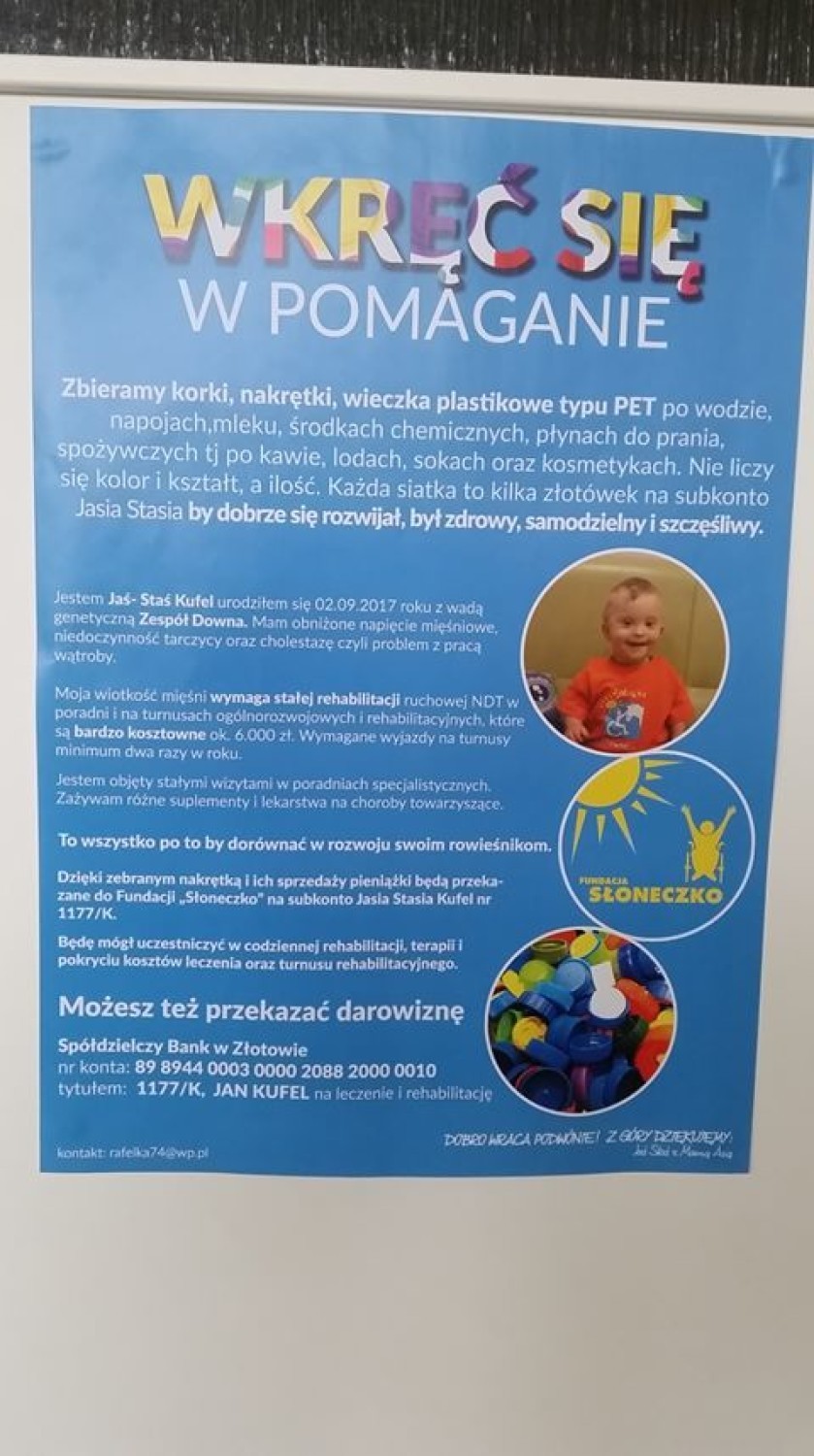 Nowy Dwór Gdański. Trwa akcja charytatywna na rzecz Jasia Stasia. Mieszkańcy zbierają plastikowe nakrętki, aby pomóc chłopcu