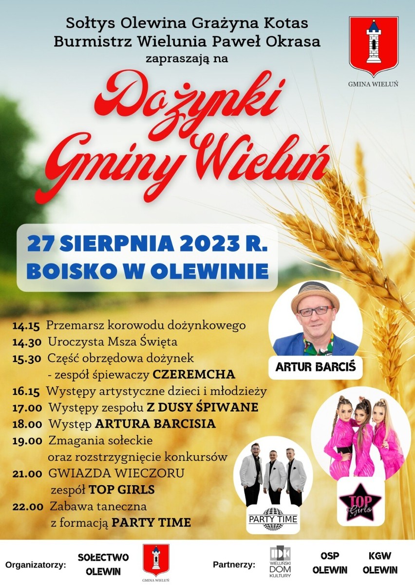 Dożynki gminy Wieluń 2023. W Olewinie wystąpi Artur Barciś i Top Girls