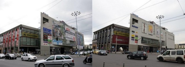 Sposób prezentacji reklam zmienił się  na budynku Centrum Handlowego Batory od strony ulicy Władysława IV.