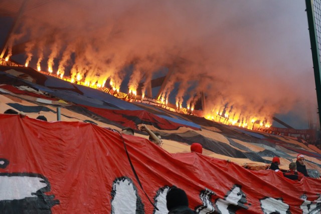 Kibice Widzewa na meczu z Radomiakiem