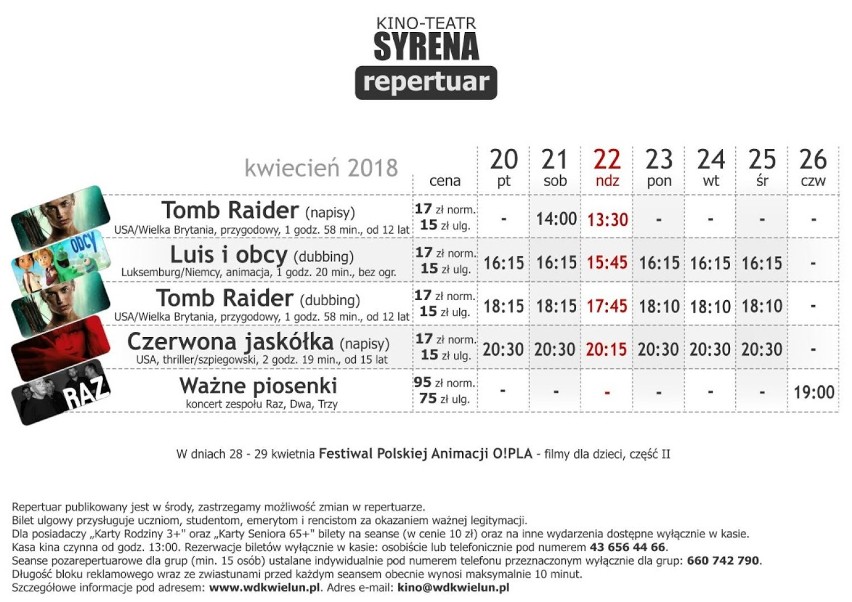 Repertuar kina w Wieluniu od 20 kwietnia. Tomb Raider, Luis i obcy, Czerwona jaskółka [ZWIASTUNY]