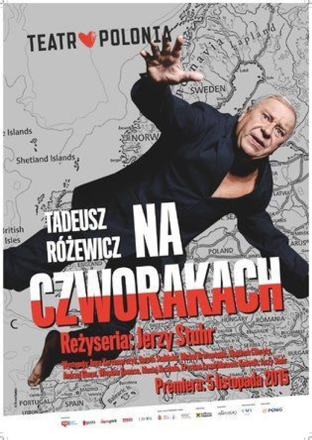 Plakat sztuki Na czworaka w Teatrze Polonia.