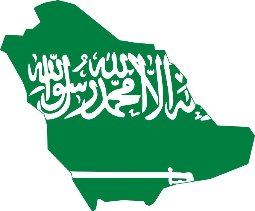 Flaga Arabii Saudyjskiej wpisana w kontury kraju