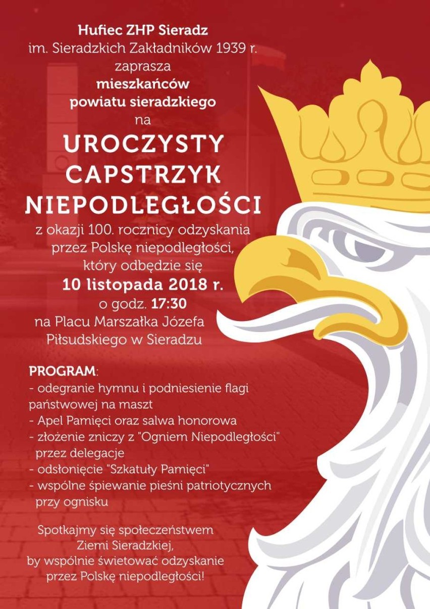 Bogate obchody 100. rocznicy niepodległości w Sieradzu. W sobotę-niedzielę 10-11 listopada odbędą się cztery różnorodne wydarzenia