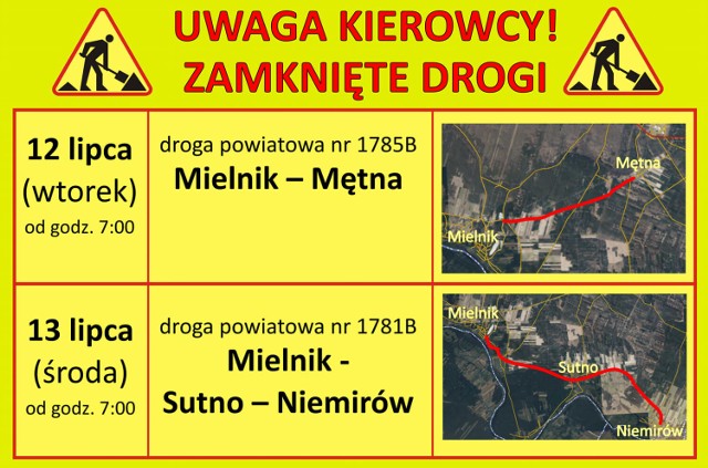 12 i 13 lipca, na czas naprawy zamknięte zostaną drogi w gminie Mielnik