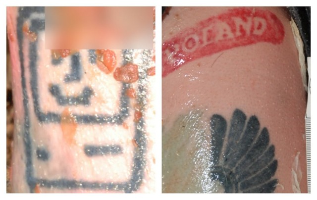 Policjanci Wydziału Kryminalnego KPP w Pruszczu Gdańskim prowadzą czynności identyfikacyjne n/n zwłok mężczyzny z tymi tatuażami