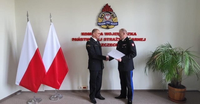 Uroczyste powierzenie pełnienia obowiązków zastępcy komendanta powiatowego PSP w Sławnie odbyło się w siedzibie Komendy Wojewódzkiej Państwowej Straży Pożarnej w Szczecinie.