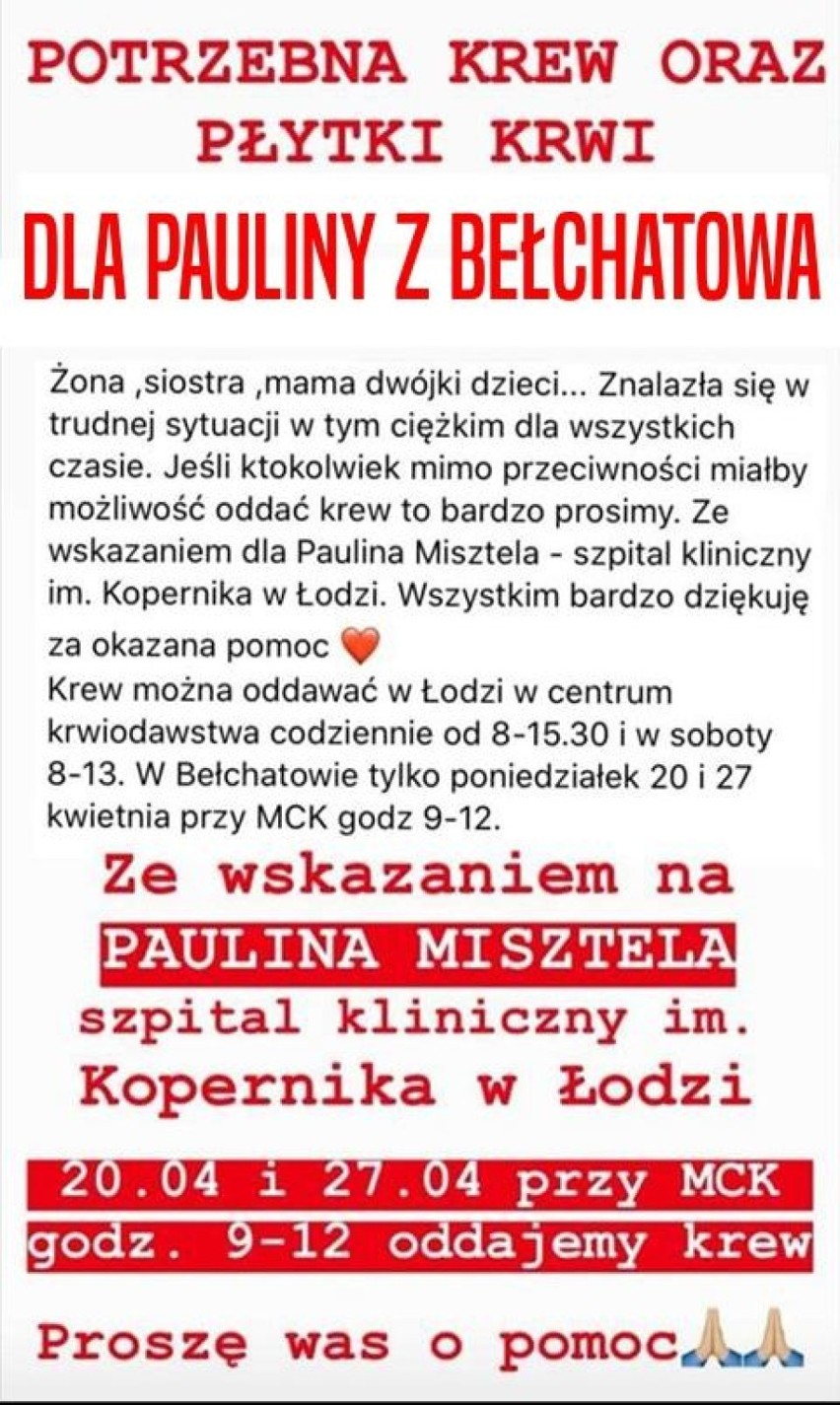 Potrzebna krew dla Pauliny Miszteli z Bełchatowa. Można ją oddać w kilku miejscach