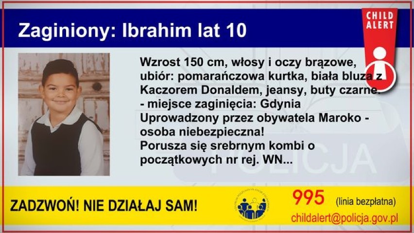 Child Alert. Porwanie dziecka w Gdyni. Policja poszukuje 10-letniego Ibrahima. Porywacz może być niebezpieczny