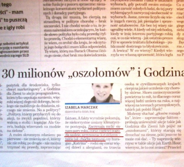 Zdjęcie omawianego fragmentu gazety &quot;Dziennik&quot;.