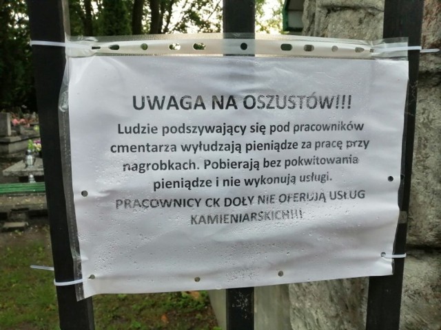 Oszuści na Cmentarzu "Doły" w Łodzi. Pracownicy cmentarza ostrzegają przed wyłudzeniami! 


CZYTAJ WIĘCEJ NA KOLEJNYCH SLAJDACH!
