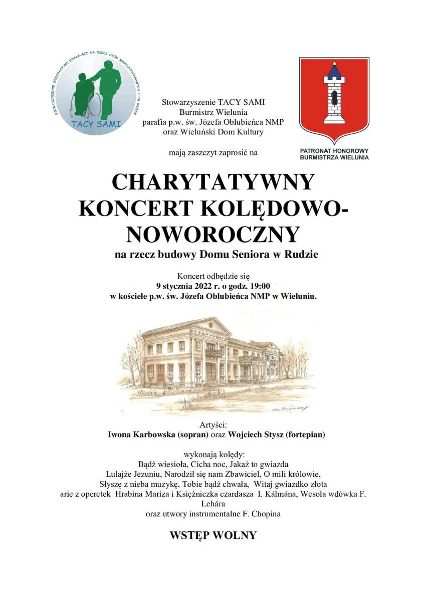 Już dzisiaj koncert w wieluńskim kościele na rzecz budowy domu seniora w XIX-wiecznym pałacu 