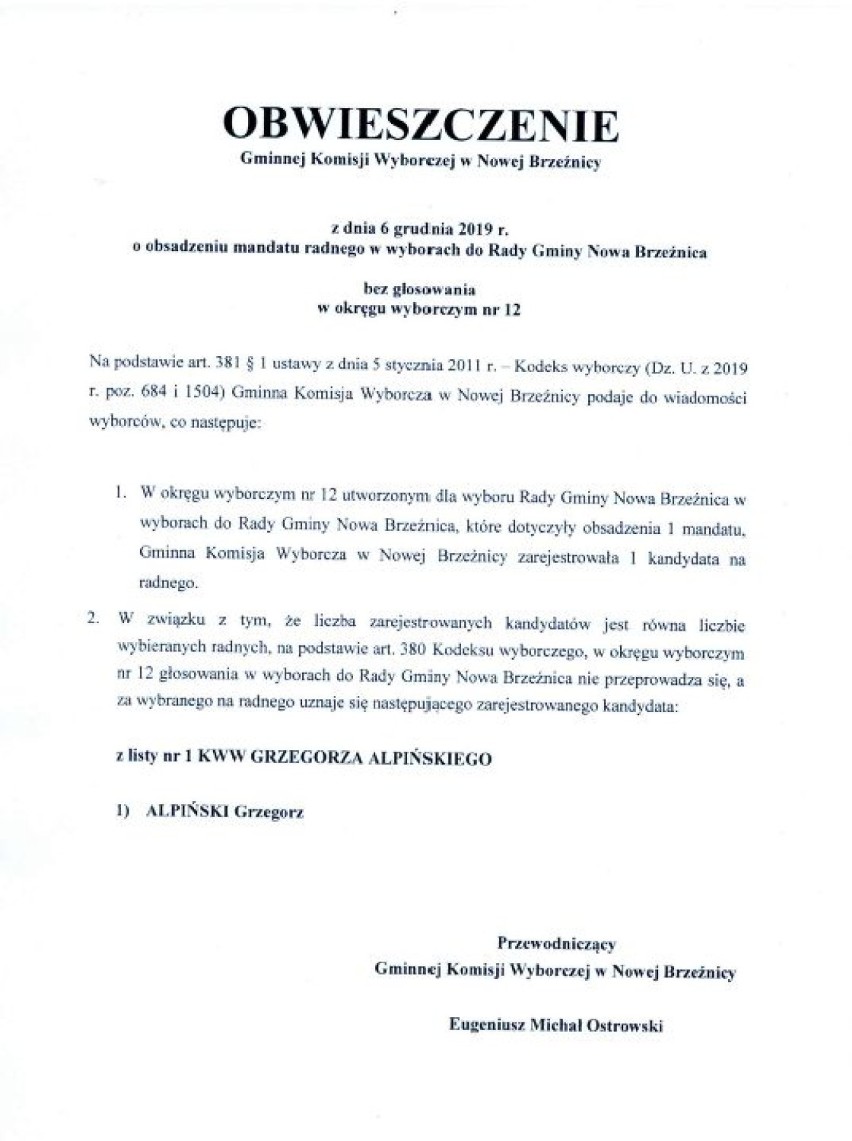 Wybory uzupełniające do rad gmin Nowa Brzeźnica i Sulmierzyce rozstrzygnięte 