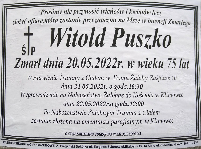 Ostatnie pożegnanie. Ci mieszkańcy powiatu sokólskiego odeszli w ostatnich tygodniach