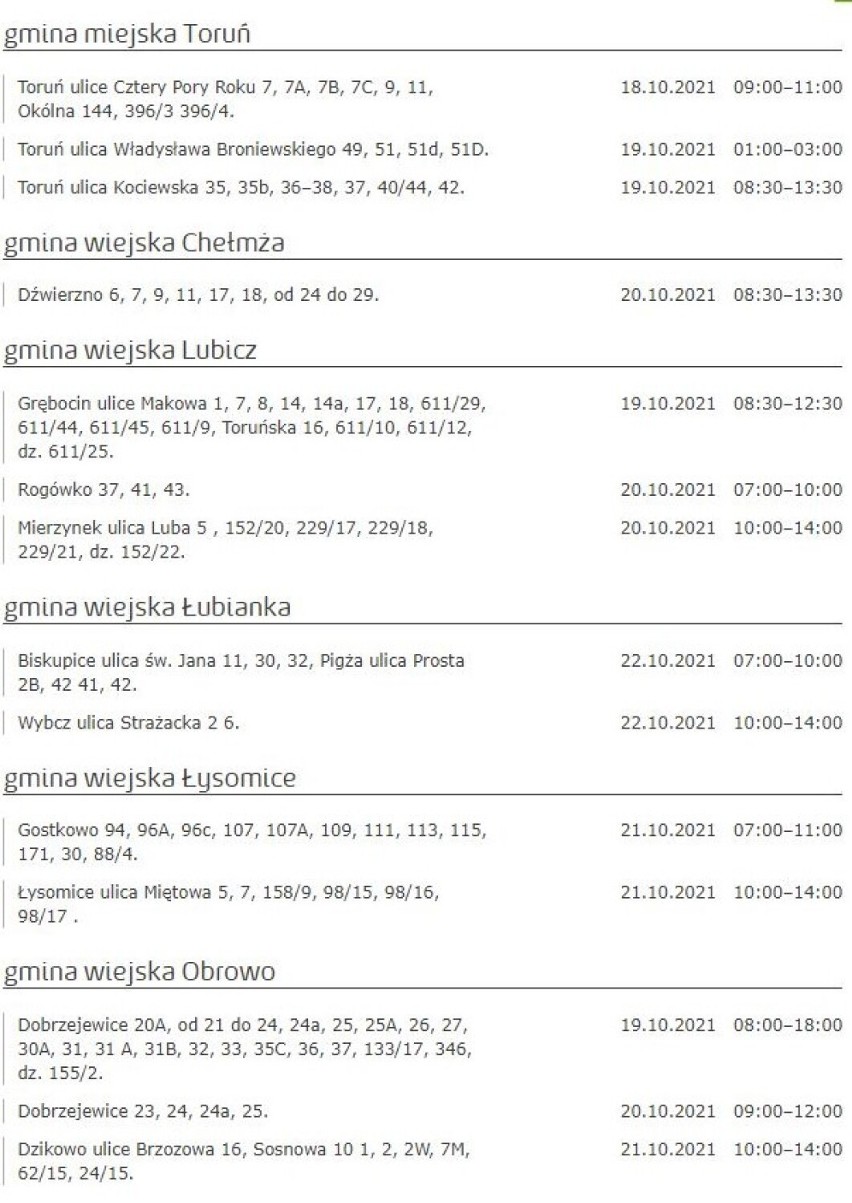 Wyłączenia prądu w Kujawsko-Pomorskiem. Wiemy gdzie i kiedy [miasta, gminy - 18 października 2021]