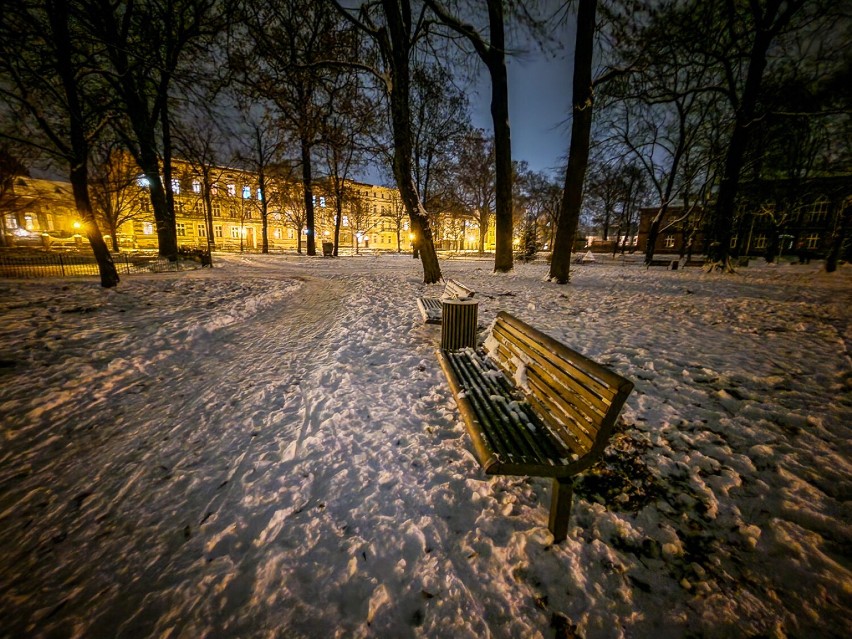 Park przy placu Kościuszki w Lesznie w zimowej odsłonie 2023