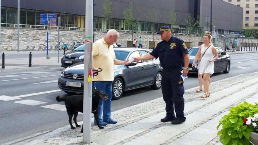 Wspólna akcja Straży Miejskiej i MPWiK: Strażnicy częstują warszawską kranówką w upały