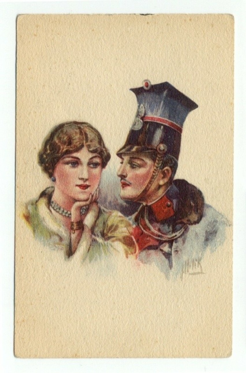 Karty pocztowe dla zakochanych z I poł. XX wieku. Są cennymi kolekcjonerskimi pamiątkami