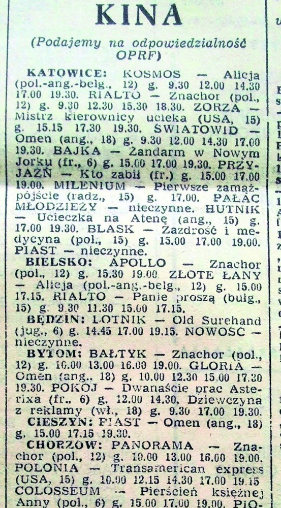 Zdjęcie: repertuar kin z maja 1982.