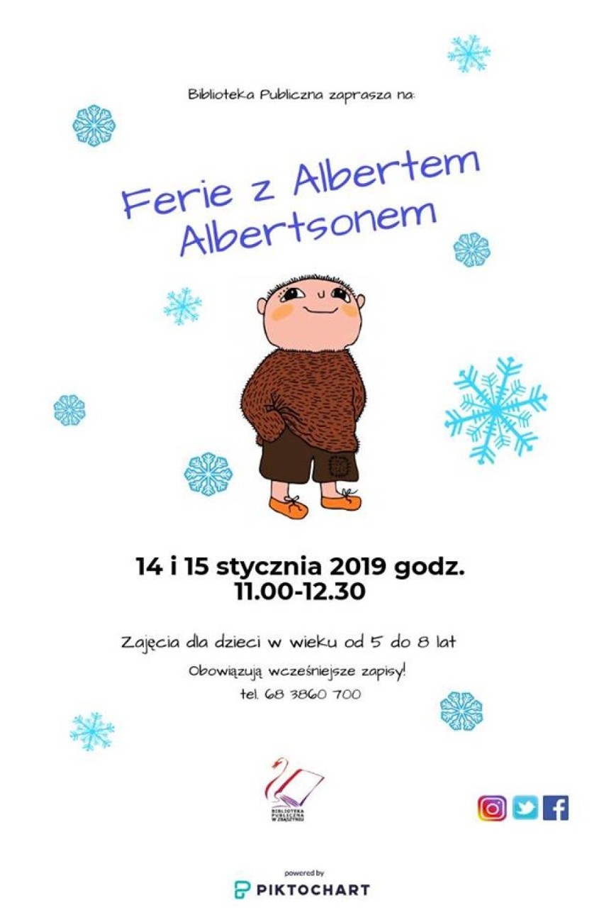 Ferie zimowe 2019, w Bibliotece Publicznej w Zbąszyniu - PROGRAM 