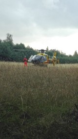 Opel wjechał w tył bmw na ostrym zakręcie w Anielinie na drodze W48. Jedną z poszkodowanych zabrał helikopter (Foto)