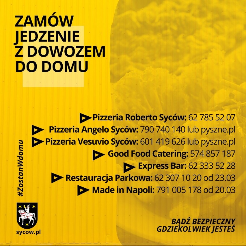 Jesteś głodny? Zamów jedzenie na wynos. Dostarczą je sycowskie restauracje!