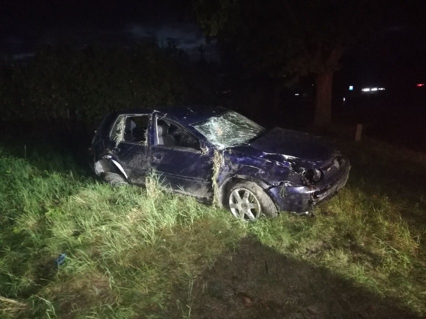 Nocny wypadek w Ozorkowie. Kierowca chciał ominąć sarnę... ZDJĘCIA
