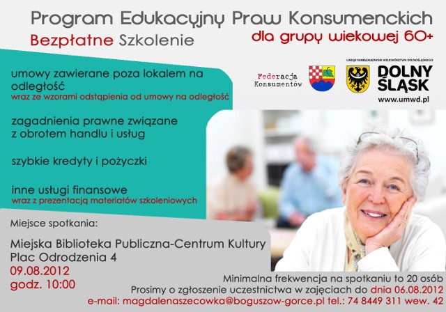 Zgłoszenia przyjmowane są do 6 sierpnia. 

Spotkanie odbędzie się 9 sierpnia o godz 10 w Miejskiej Bibliotece Publicznej - Centrum Kultury w Boguszowie-Gorcach - Plac Odrodzenia 4.  

Szkolenie jest nieodpłatne.

Szczegóły na plakatach i w MBP-CK.