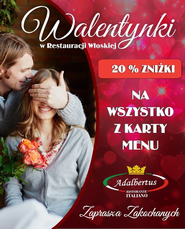 Z okazji Walentynek restauracja Adalbertus w Gnieźnie, przygotowała dla Was 20. procentową zniżkę. 

Jak gwiazdy świętują walentynki?
