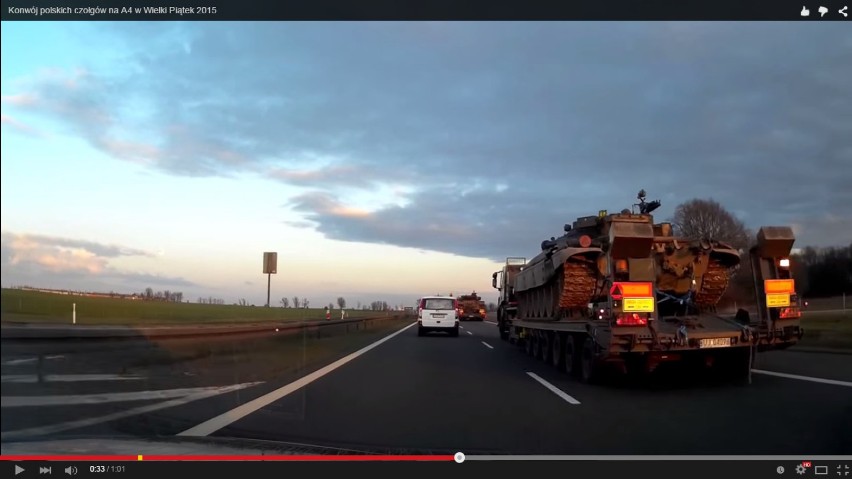 Czołgi na autostradzie A4, jadące w kierunku Katowic [WIDEO]