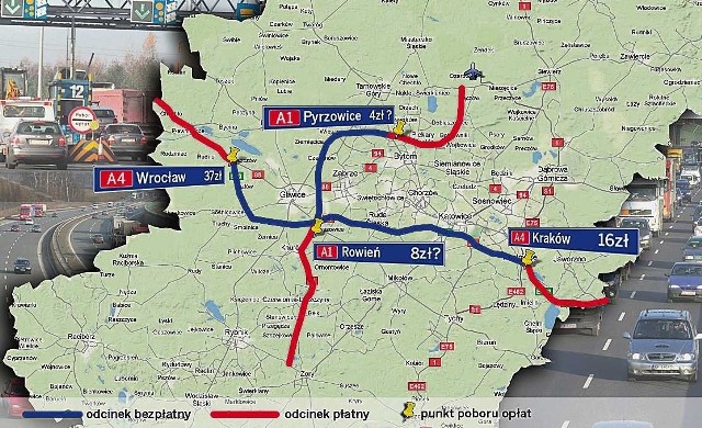 Mapa płatnych autostrad na Śląsku