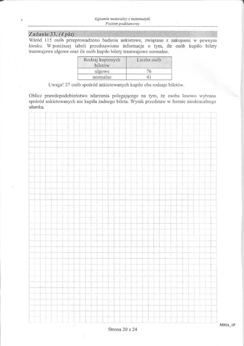 Matura matematyka arkusz poziom podstawowy - technikum