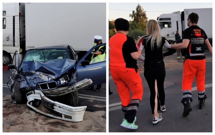 Wypadek z udziałem osobowego BMW i ciężarówki pod...