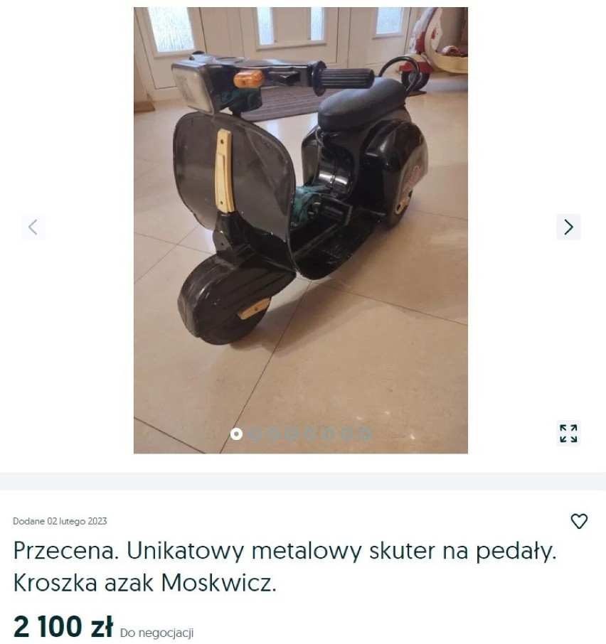Unikatowy metalowy skuter na pedały. Kroszka azak Moskwicz....