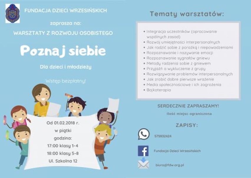 Fundacja dzieci Wrzesińskich zaprasza na warsztaty rozwoju...