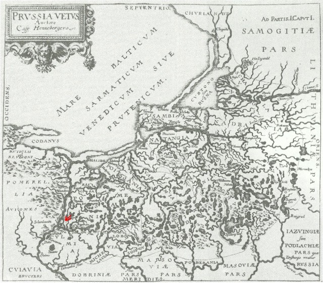 Rys. 1. Mapa rekonstrukcyjna K. Henenbergera, pokazująca Prusy przed podbojem krzyżackim. Za: Ł. Okulicz-Kozaryn