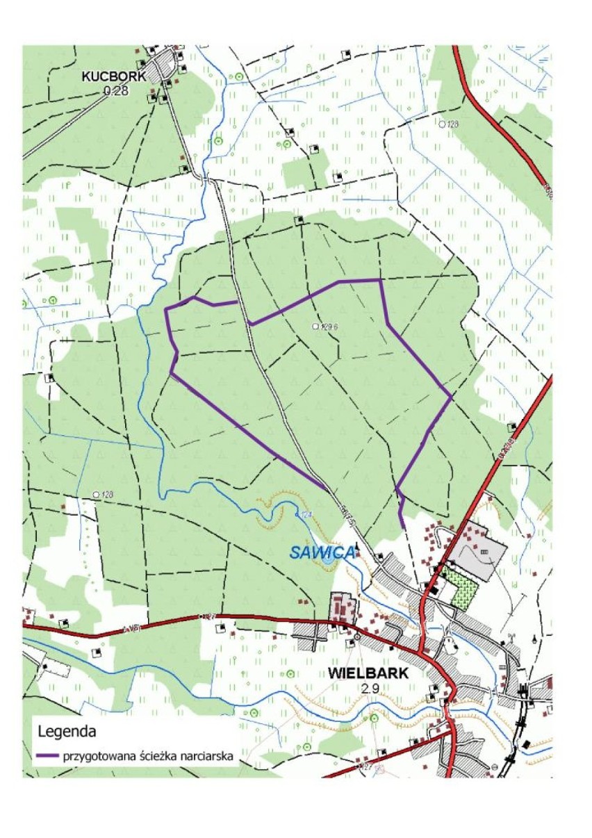 mapa Kucbork w kompleksie leśnym między Wielbarkiem (ul. 11...