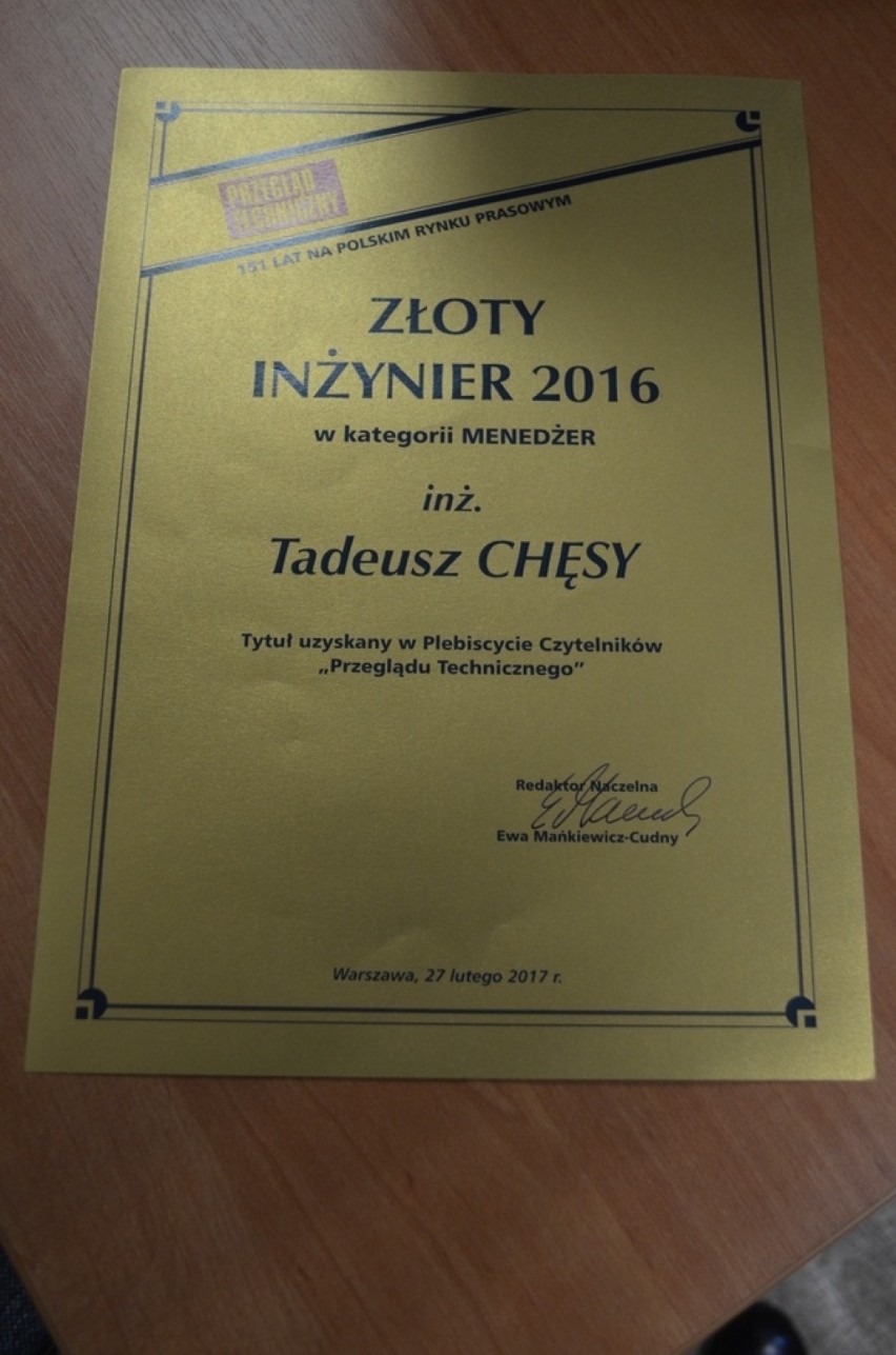 Tadeusz Chęsy Złotym Inżynierem 2016 roku [zdjęcia]