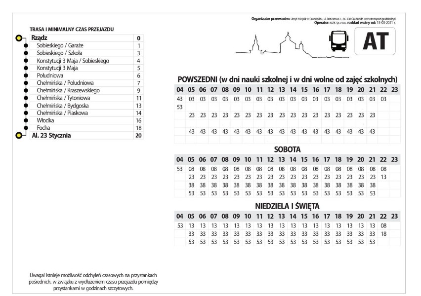 W Grudziądzu od 15 kwietnia autobusy linii tymczasowej  AT...