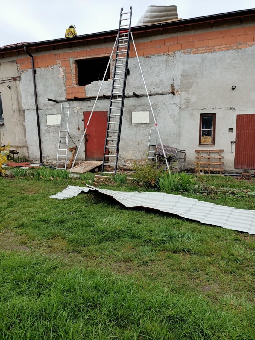 Radomsko/powiat: Silny wiatr łamał drzewa i uszkodził dach na budynku gospodarczym