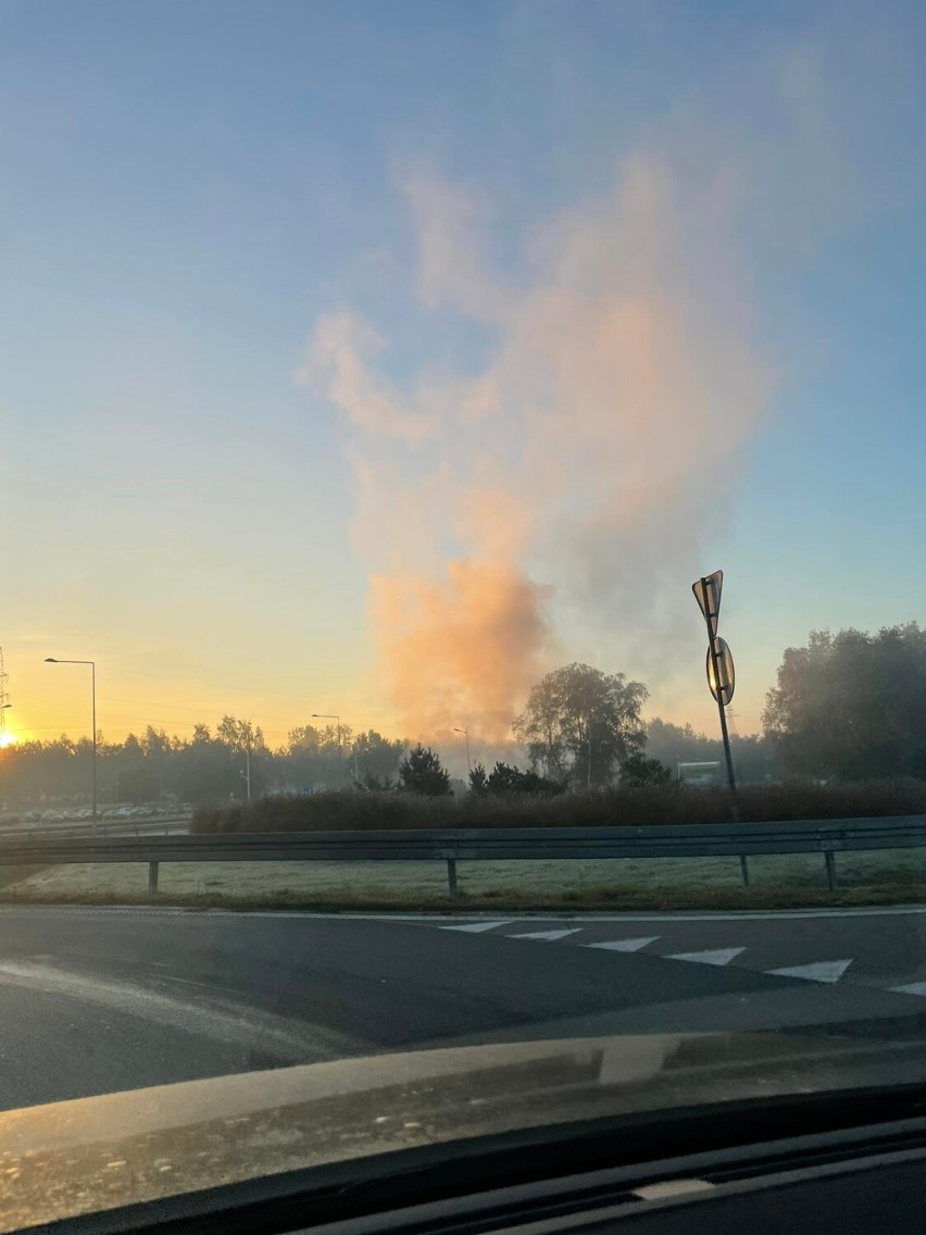 Pożar samochodu na ul. Orzeszkowej przy zjeździe na S8 w Tomaszowie [ZDJĘCIA]