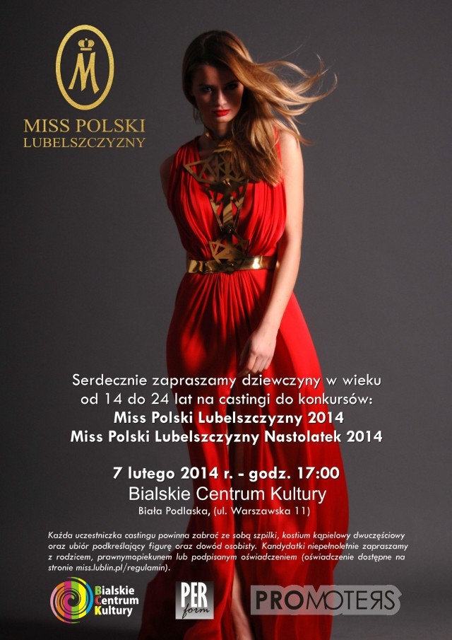 Bialskie Centrum Kultury zaprasza na casting do konkursu Miss Lubelszczyzny 2014 i Miss Lubelszczyzny Nastolatek 2014.