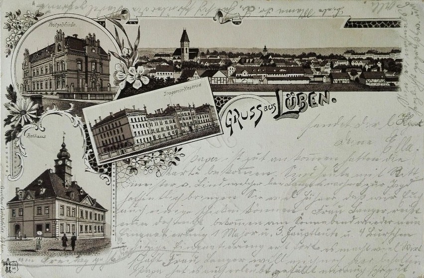 Lata 1895-1905, pozdrowienia z Lubina. Widoczna panorama...