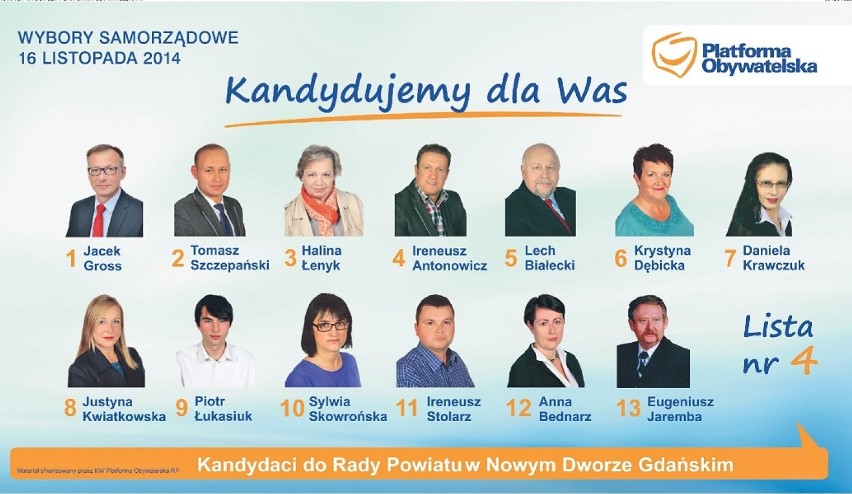 Platforma Obywatelska- kandydaci do Rady Powiatu w Nowym Dworze Gdańskim