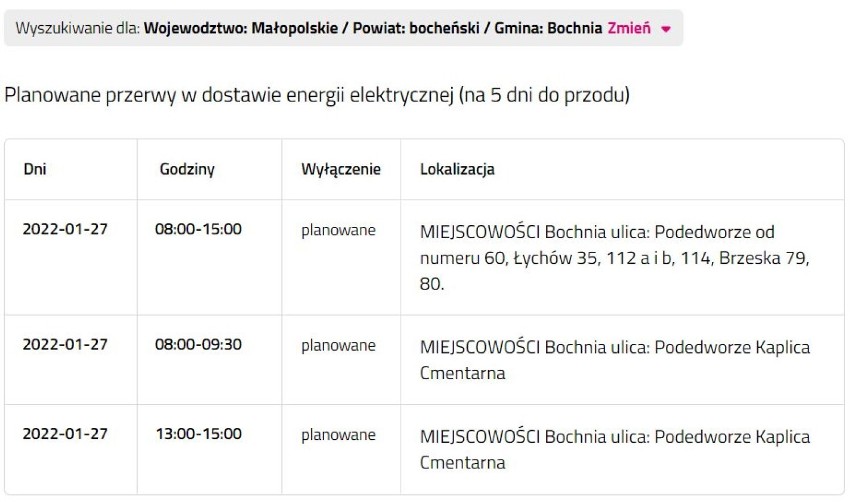 Wyłączenia prądu w powiecie bocheńskim i brzeskim,...