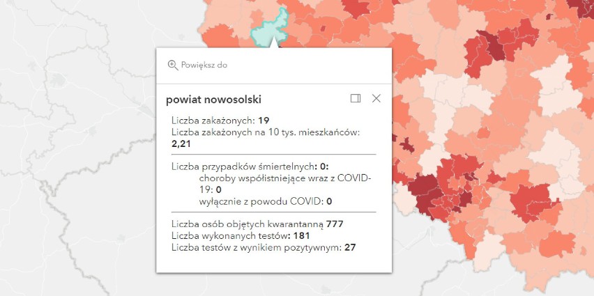 Liczba nowych zakażonych w powiecie nowosolskim 24 listopada...